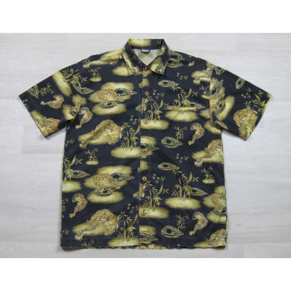 Vintage 90s No Fear All Over Print Button Up Shirt Men's (S) Tiger Bamboo